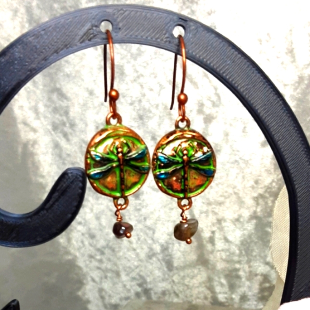 Handmade Dragonfly Copper Earrings